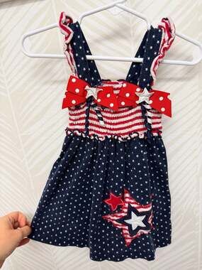Sophie Rose Americana Patriotic Red White Blue Stars Striped Bows Sundress